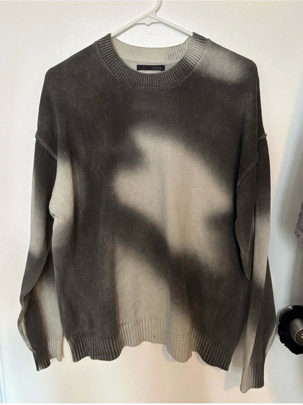 Zara Knit Ombre Gradient Sweater Gray White Crewneck Knit Pullover NWT